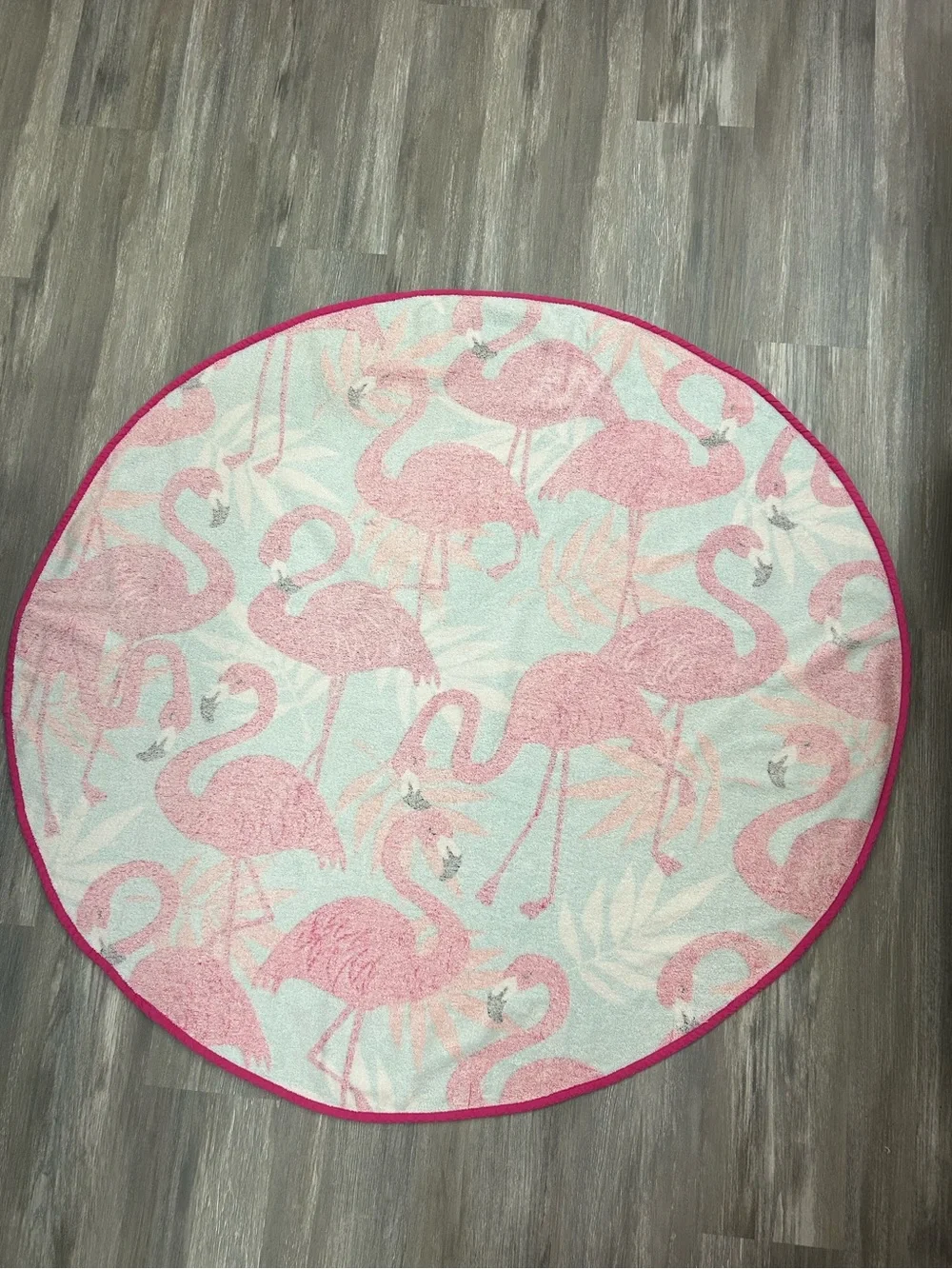NWOT  Flamingo beach towel, 48” round